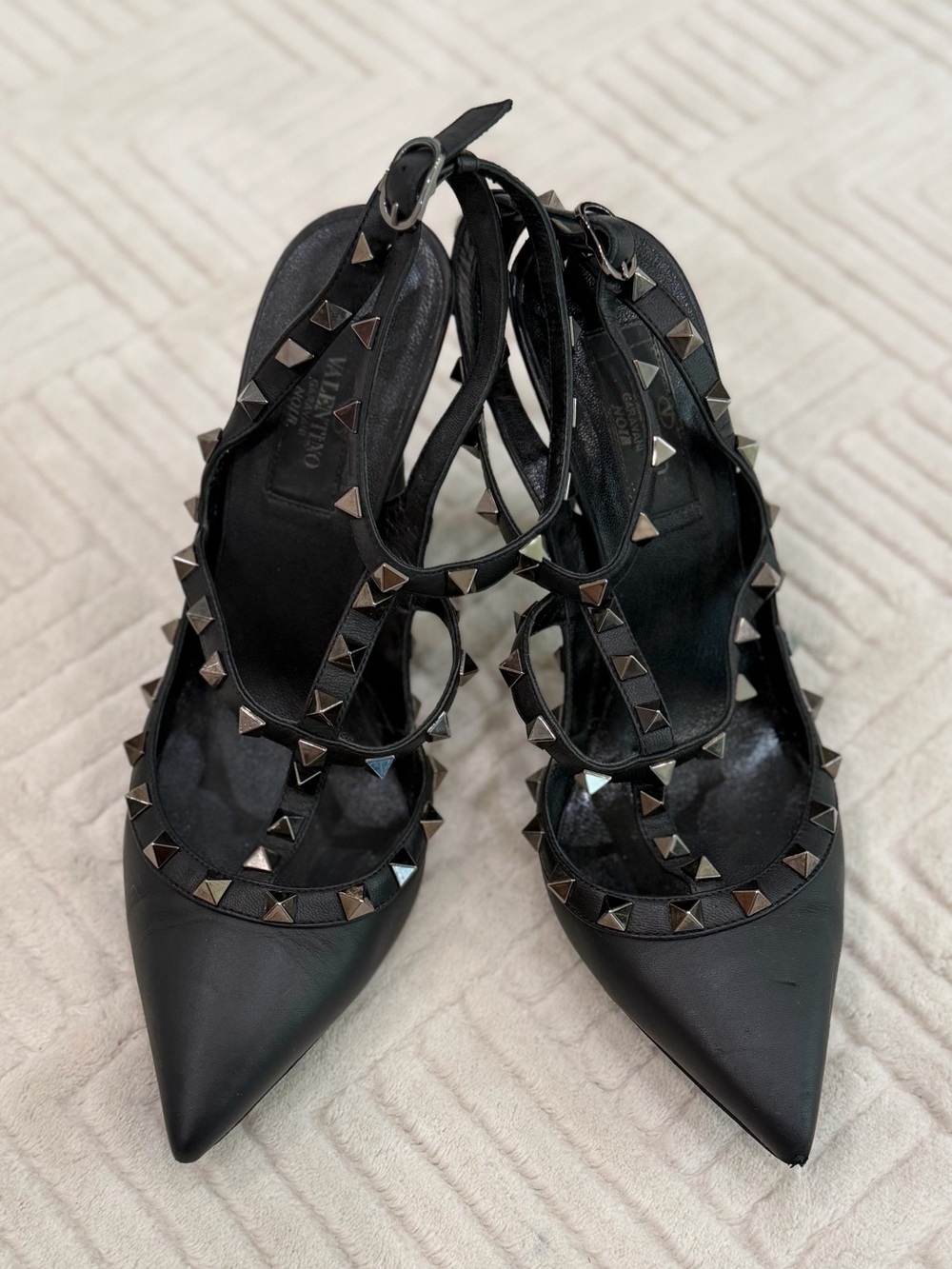 Valentino Garavani Black Studded Pointed-Toe Slingback Heels